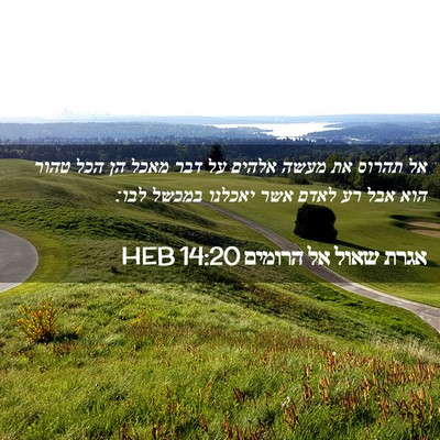 Picture 02 - אגרת שאול אל הרומים 14:20 HEB - אל תהרוס את מעשה אלהים על - Bible Verse Picture