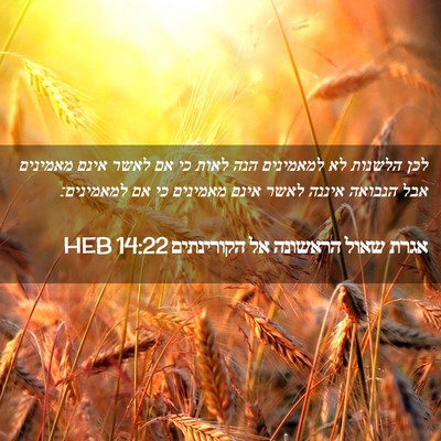 Picture 02 - אגרת שאול הראשונה אל הקורינתים 14:22 HEB - לכן הלשנות לא למאמינים הנה - Bible Verse Picture