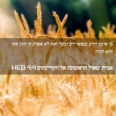 Picture 02 - אגרת שאול הראשונה אל הקורינתים 4:4 HEB - כי אינני יודע בנפשי רע ובכל - Bible Verse Picture