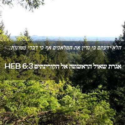 Picture 02 - אגרת שאול הראשונה אל הקורינתים 6:3 HEB - הלא ידעתם כי נדין את - Bible Verse Picture
