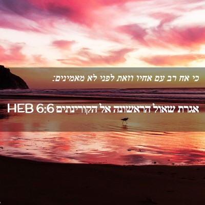 Picture 02 - אגרת שאול הראשונה אל הקורינתים 6:6 HEB - כי אח רב עם אחיו וזאת לפני - Bible Verse Picture