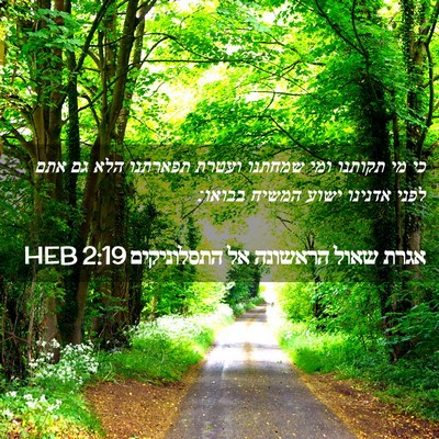Picture 02 - אגרת שאול הראשונה אל התסלוניקים 2:19 HEB - כי מי תקותנו ומי שמחתנו - Bible Verse Picture