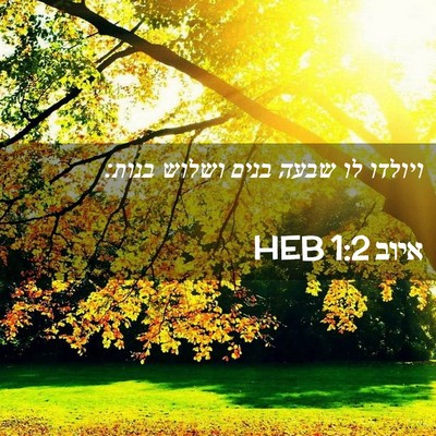 Picture 02 - איוב 1:2 HEB - ויולדו לו שבעה בנים ושלוש - Bible Verse Picture