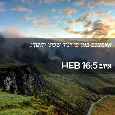 Picture 02 - איוב 16:5 HEB - אאמצכם במו פי וניד שפתי - Bible Verse Picture
