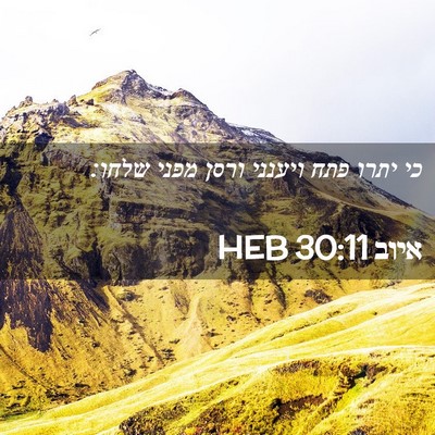 Picture 02 - איוב 30:11 HEB - כי יתרו פתח ויענני ורסן - Bible Verse Picture