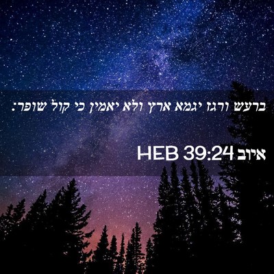 Picture 02 - איוב 39:24 HEB - ברעש ורגז יגמא ארץ ולא - Bible Verse Picture