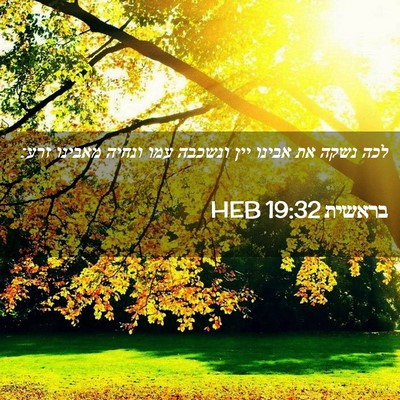 Picture 02 - בראשית 19:32 HEB - לכה נשקה את אבינו יין - Bible Verse Picture
