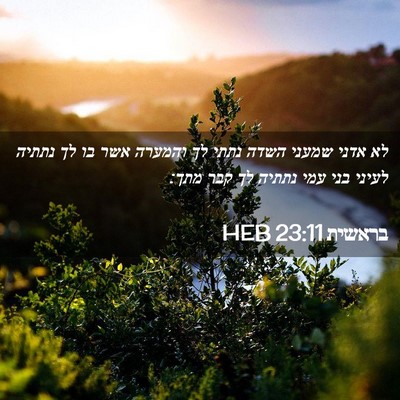 Picture 02 - בראשית 23:11 HEB - לא אדני שמעני השדה נתתי לך - Bible Verse Picture