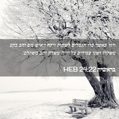 Picture 02 - בראשית 24:22 HEB - ויהי כאשר כלו הגמלים לשתות - Bible Verse Picture