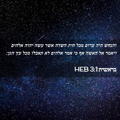 Picture 02 - בראשית 3:1 HEB - והנחש היה ערום מכל חית השדה - Bible Verse Picture