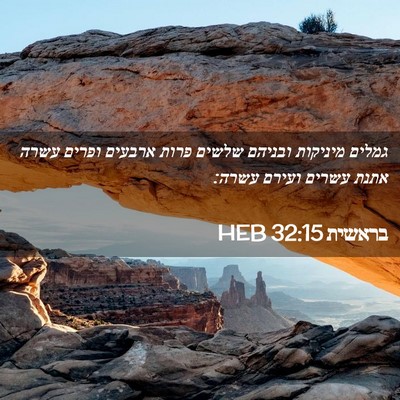 Picture 02 - בראשית 32:15 HEB - גמלים מיניקות ובניהם שלשים - Bible Verse Picture