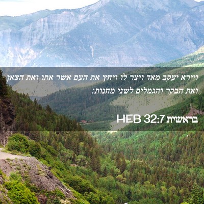 Picture 02 - בראשית 32:7 HEB - ויירא יעקב מאד ויצר לו ויחץ - Bible Verse Picture