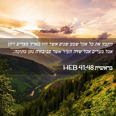 Picture 02 - בראשית 41:48 HEB - ויקבץ את כל אכל שבע שנים - Bible Verse Picture