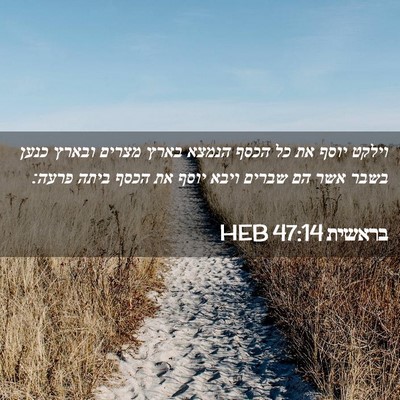 Picture 02 - בראשית 47:14 HEB - וילקט יוסף את כל הכסף הנמצא - Bible Verse Picture