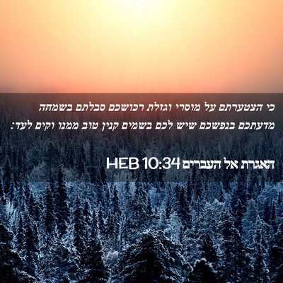 Picture 02 - האגרת אל העברים 10:34 HEB - כי הצטערתם על מוסרי וגזלת - Bible Verse Picture