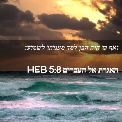 Picture 02 - האגרת אל העברים 5:8 HEB - ואף כי היה הבן למד מענותו - Bible Verse Picture