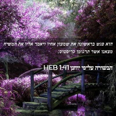 Picture 02 - הבשורה על־פי יוחנן 1:41 HEB - הוא פגש בראשונה את שמעון - Bible Verse Picture