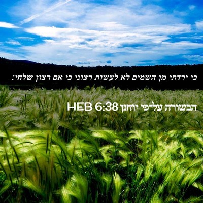 Picture 02 - הבשורה על־פי יוחנן 6:38 HEB - כי ירדתי מן השמים לא לעשות - Bible Verse Picture
