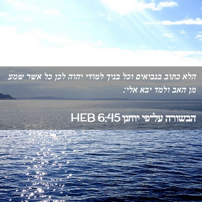 Picture 02 - הבשורה על־פי יוחנן 6:45 HEB - הלא כתוב בנביאים וכל בניך - Bible Verse Picture