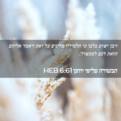 Picture 02 - הבשורה על־פי יוחנן 6:61 HEB - ויבן ישוע בלבו כי תלמידיו - Bible Verse Picture