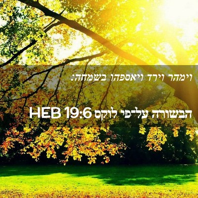 Picture 02 - הבשורה על־פי לוקס 19:6 HEB - וימהר וירד ויאספהו - Bible Verse Picture