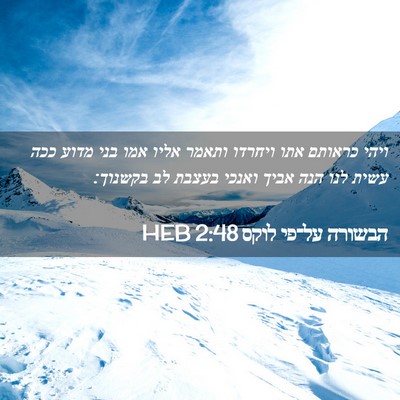 Picture 02 - הבשורה על־פי לוקס 2:48 HEB - ויהי כראותם אתו ויחרדו - Bible Verse Picture