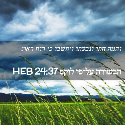 Picture 02 - הבשורה על־פי לוקס 24:37 HEB - והמה חתו ונבעתו ויחשבו כי - Bible Verse Picture