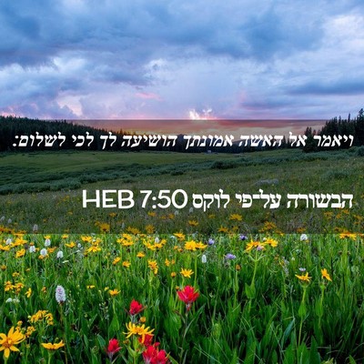 Picture 02 - הבשורה על־פי לוקס 7:50 HEB - ויאמר אל האשה אמונתך - Bible Verse Picture