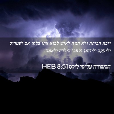 Picture 02 - הבשורה על־פי לוקס 8:51 HEB - ויבא הביתה ולא הניח לאיש - Bible Verse Picture
