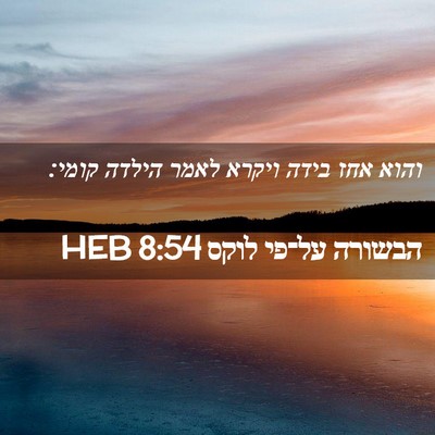 Picture 02 - הבשורה על־פי לוקס 8:54 HEB - והוא אחז בידה ויקרא לאמר - Bible Verse Picture