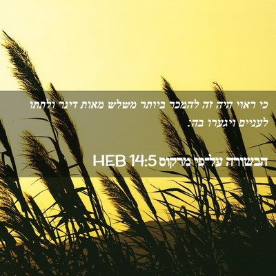 Picture 02 - הבשורה על־פי מרקוס 14:5 HEB - כי ראוי היה זה להמכר ביותר - Bible Verse Picture