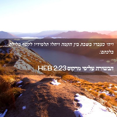 Picture 02 - הבשורה על־פי מרקוס 2:23 HEB - ויהי כעברו בשבת בין הקמה - Bible Verse Picture