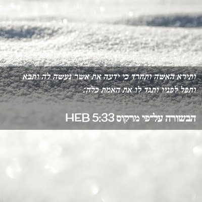 Picture 02 - הבשורה על־פי מרקוס 5:33 HEB - ותירא האשה ותחרד כי ידעה את - Bible Verse Picture