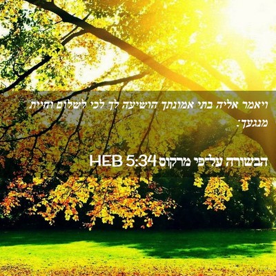 Picture 02 - הבשורה על־פי מרקוס 5:34 HEB - ויאמר אליה בתי אמונתך - Bible Verse Picture