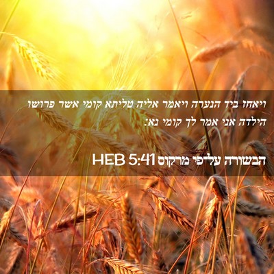 Picture 02 - הבשורה על־פי מרקוס 5:41 HEB - ויאחז ביד הנערה ויאמר אליה - Bible Verse Picture