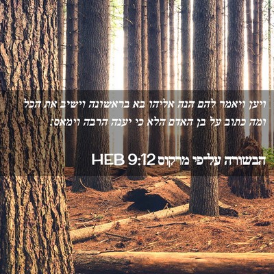 Picture 02 - הבשורה על־פי מרקוס 9:12 HEB - ויען ויאמר להם הנה אליהו בא - Bible Verse Picture