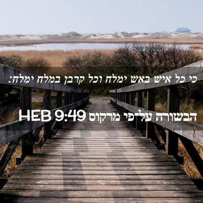 Picture 02 - הבשורה על־פי מרקוס 9:49 HEB - כי כל איש באש ימלח וכל קרבן - Bible Verse Picture