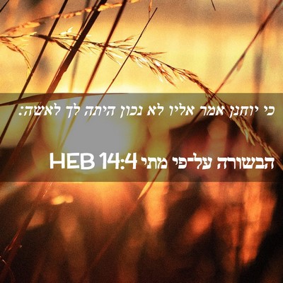 Picture 02 - הבשורה על־פי מתי 14:4 HEB - כי יוחנן אמר אליו לא נכון - Bible Verse Picture
