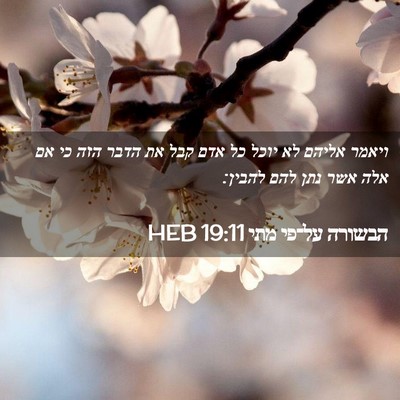 Picture 02 - הבשורה על־פי מתי 19:11 HEB - ויאמר אליהם לא יוכל כל אדם - Bible Verse Picture