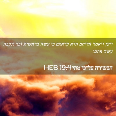 Picture 02 - הבשורה על־פי מתי 19:4 HEB - ויען ויאמר אליהם הלא קראתם - Bible Verse Picture