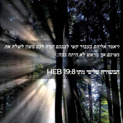 Picture 02 - הבשורה על־פי מתי 19:8 HEB - ויאמר אליהם בעבור קשי - Bible Verse Picture