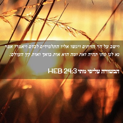 Picture 02 - הבשורה על־פי מתי 24:3 HEB - וישב על הר הזיתים ויגשו - Bible Verse Picture