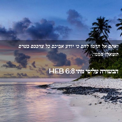 Picture 02 - הבשורה על־פי מתי 6:8 HEB - ואתם אל תדמו להם כי יודע - Bible Verse Picture