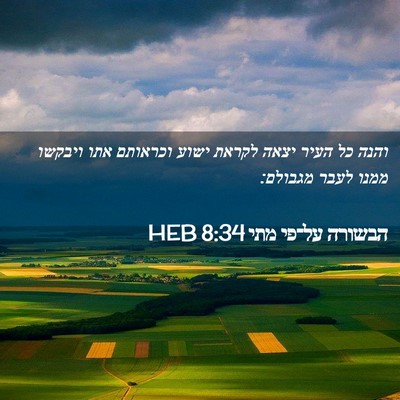 Picture 02 - הבשורה על־פי מתי 8:34 HEB - והנה כל העיר יצאה לקראת - Bible Verse Picture