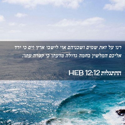 Picture 02 - ההתגלות 12:12 HEB - רנו על זאת שמים ושכניהם אוי - Bible Verse Picture