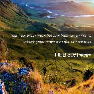 Picture 02 - יחזקאל 39:4 HEB - על הרי ישראל תפול אתה וכל - Bible Verse Picture