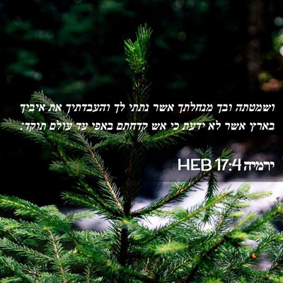 Picture 02 - ירמיה 17:4 HEB - ושמטתה ובך מנחלתך אשר נתתי - Bible Verse Picture