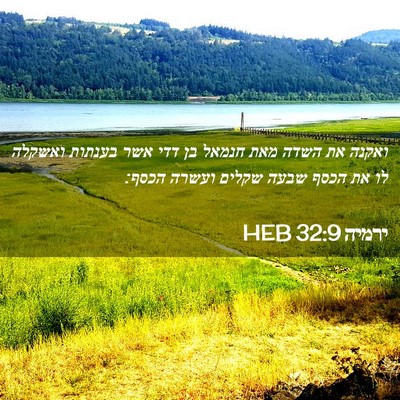Picture 02 - ירמיה 32:9 HEB - ואקנה את השדה מאת חנמאל בן - Bible Verse Picture