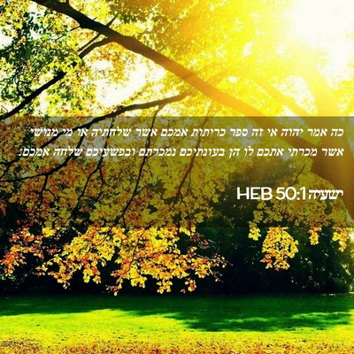 Picture 02 - ישעיה 50:1 HEB - כה אמר יהוה אי זה ספר - Bible Verse Picture