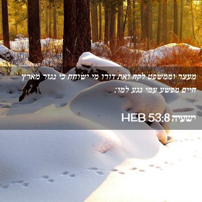 Picture 02 - ישעיה 53:8 HEB - מעצר וממשפט לקח ואת דורו מי - Bible Verse Picture